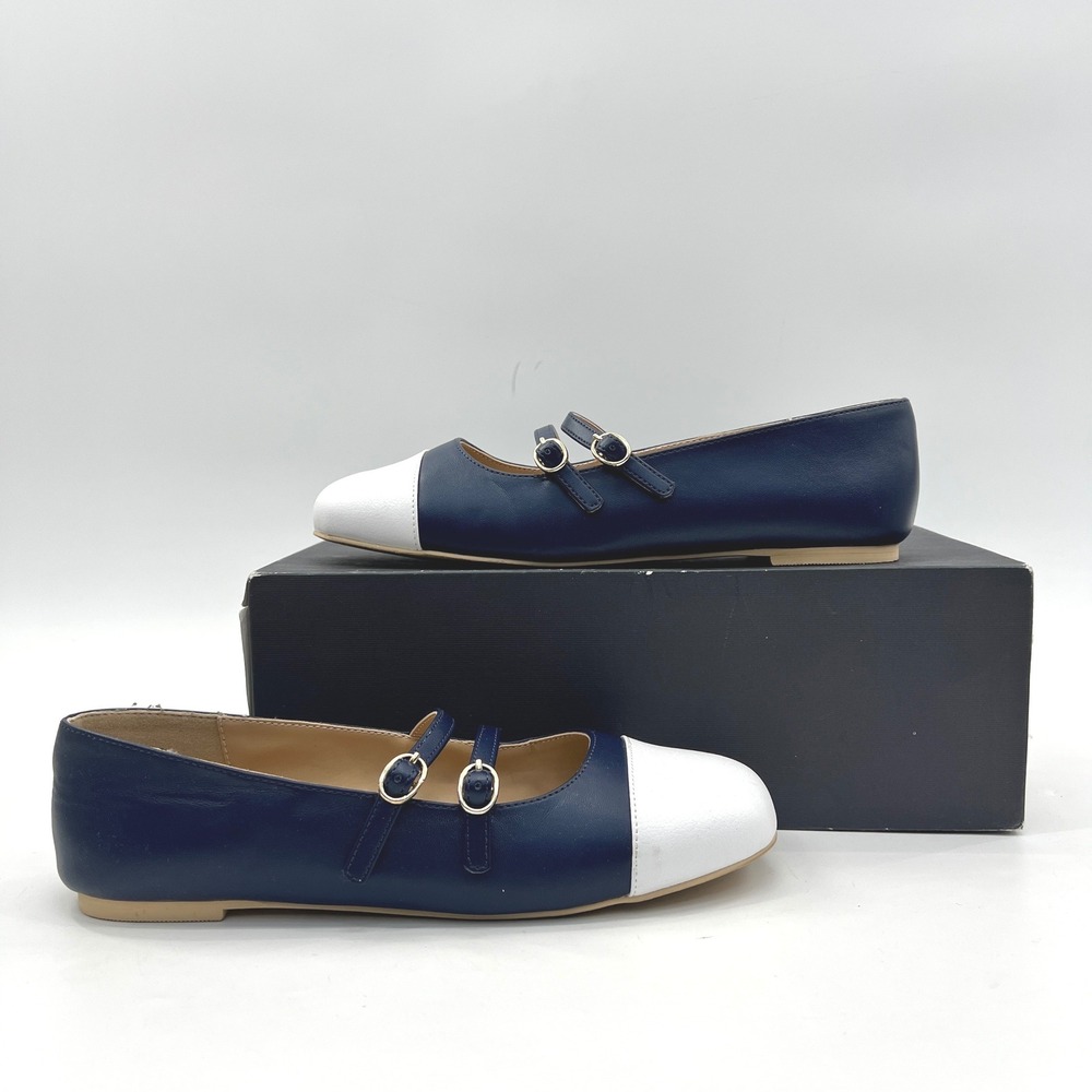 Janie and Jack Mary Jane Flats Kids 4 Girls Navy Cap Toe Faux Leather Dressy